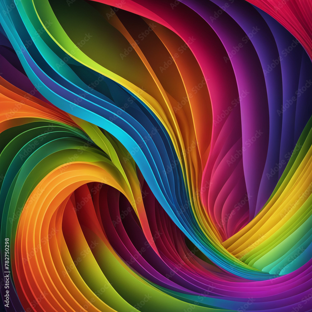 Poster stylish rainbow background and texture. abstract rainbow curved lines waves on multi colored distort