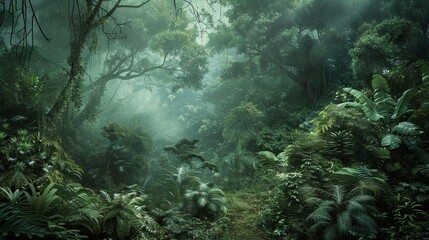 Fototapeta premium View Rainforest Background for International Day of Forests. The mystical nature of the rainforest. Beautiful nature landscape.