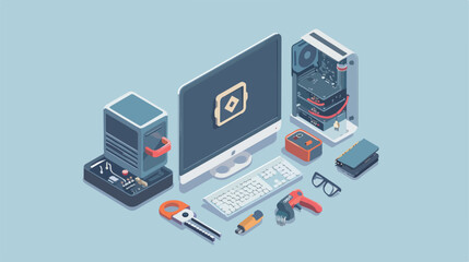 Computer repair isometric icon 3d on a transparent