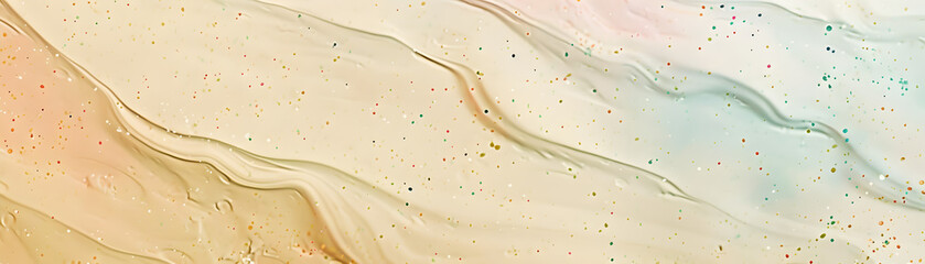 A painting of a beach with a white line down the middle. The line is made of sand and has a lot of different colors