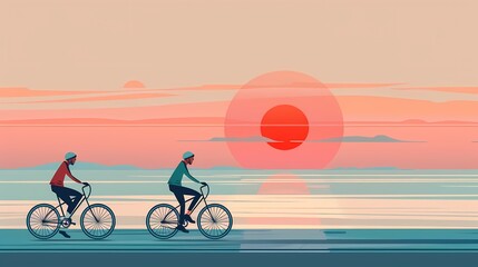 Fototapeta premium minimalist sunset seaside path illustration poster background