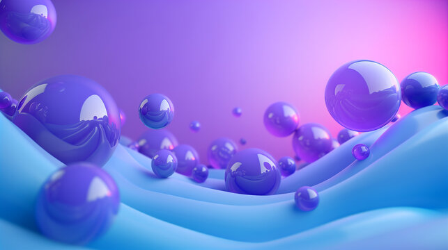 abstract background modern desktop wallpaper with purple balls or spheres on blue wavy surface business background presentation backdrop website banner 