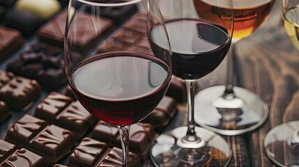 Chocolate and wine pairing - obrazy, fototapety, plakaty
