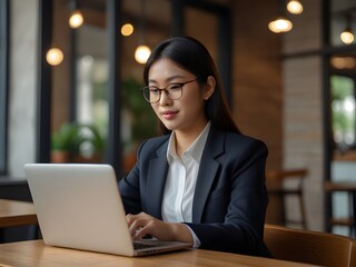 Young asian business woman using mobile phone working in the office