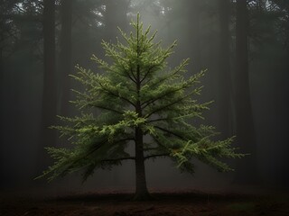 árbol creciendo en medio de bosque nublado