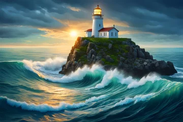 Foto auf Acrylglas lighthouse on the coast of the sea © zone