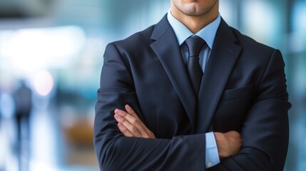Businessman crossing his arms against office background