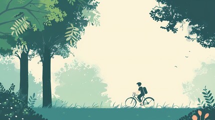 A bicycler in green forest illustration poster background