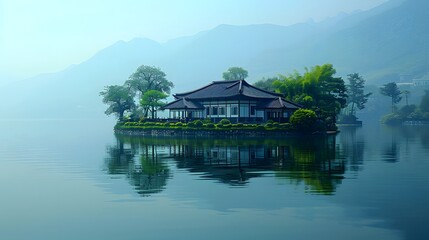 Fototapeta na wymiar Serene Discovery: Unveiling Hidden Treasures in Lake Biwa's Tranquil Waters.