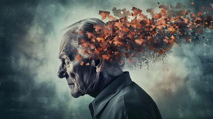 Metaphorical Depiction of Dementia's Cognitive Decline and Neurological - obrazy, fototapety, plakaty