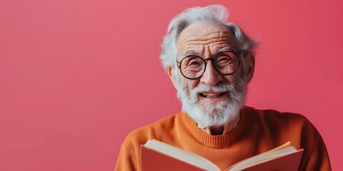 Cheerful Senior Man Enjoying Book Club Camaraderie and Lifelong Learning