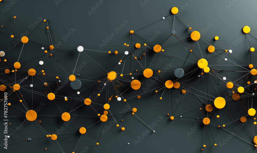 Aufkleber network visualization with yellow nodes - abstract connectivity on grey background