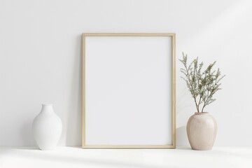mockup from a horizontal positioned photo frame on the white wall, the aspect ratio of the photo frame is exactly 16 to 9. - obrazy, fototapety, plakaty