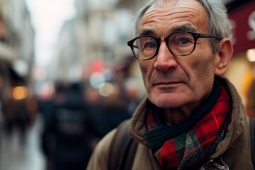 Portrait of senior man with eyeglasses in Paris, France