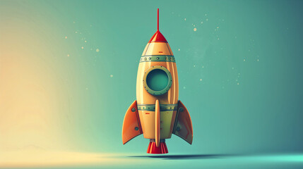 Vintage Rocket Ship on Solid Background, Classic Space Toy Concept