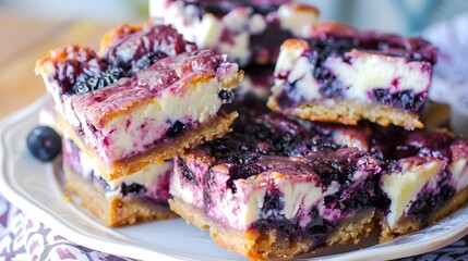 blueberry cheesecake bars - obrazy, fototapety, plakaty