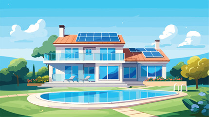 Country house with swimming pool vector illustratio