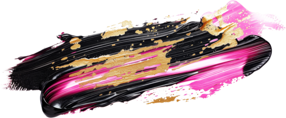 Abstract smear of black, pink, and gold paint on white, embodying artistic expression and creativity, Concept of modern art and dynamic design