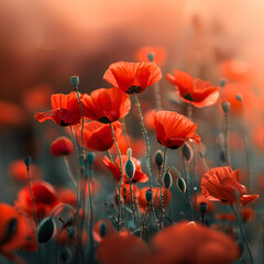 A vibrant background image featuring a field of red poppy flowers
