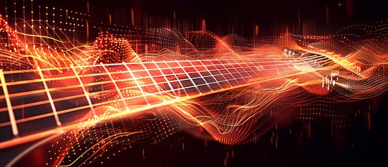 Guitar strings in motion, 3D vector, dynamic sound waves