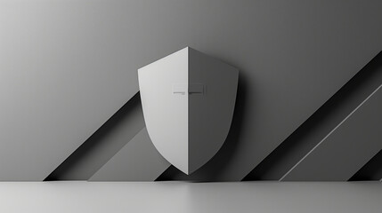 An elegantly designed white shield is at the forefront, set against a sleek dark gray background, depicting modern protection and sophistication - obrazy, fototapety, plakaty