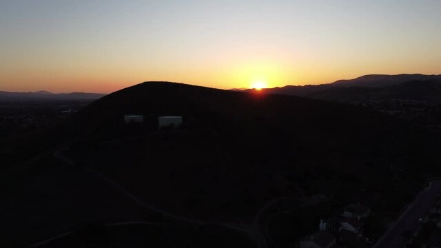 Sunset over dark mountains in Simi Valley, CA