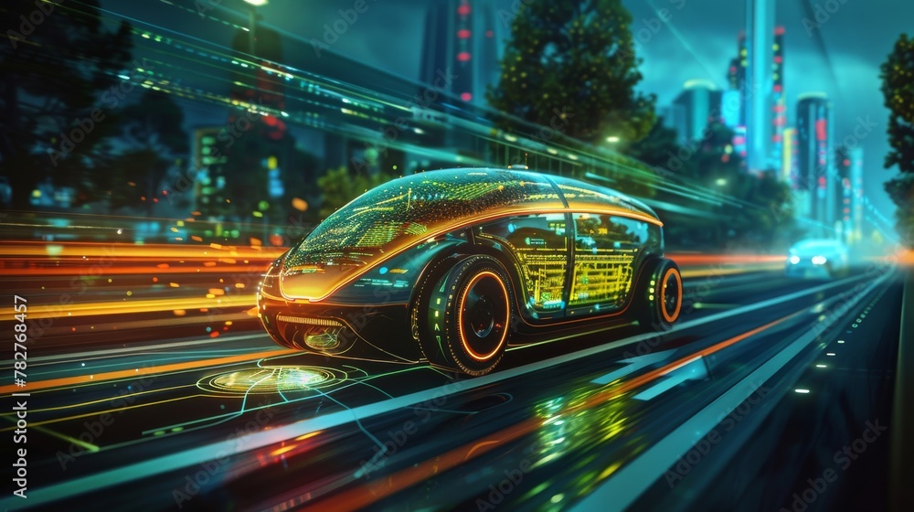 Poster engineers testing an autonomous vehicle on a closed track, demonstrating the vehicles advanced navig