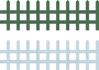木製のシンプルな柵のセット　ブルー　グリーン