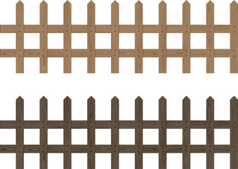木製のシンプルな柵のセット　ブラウン