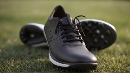 sleek sports shoes on grass, set against a softly blurred playground. perfect for themes of fitness, outdoor activities, and sporty aesthetics.