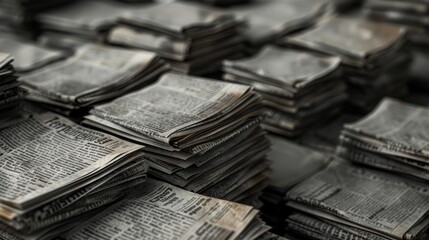 A stack of newspapers piled on top of each other against a vintage newspaper background. Wallpaper. - obrazy, fototapety, plakaty
