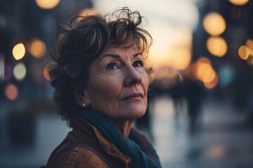 Portrait of a beautiful middle-aged woman in the city.