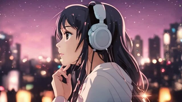 Lofi animation Synthwave anime manga girl, lofi bacground wallpaper design, Seamless loop animation, created using AI Generative Technology, lofi beats, asmr, lofi for study, lofi animation, asmr, ai 