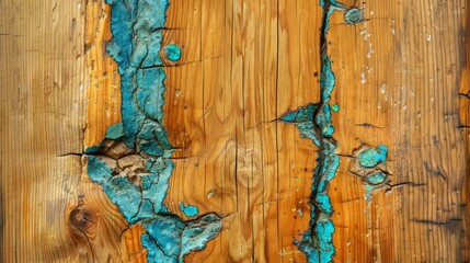 Close-up of a piece of wood with peeling paint, revealing the natural texture and age of the material. Wallpaper. Background.