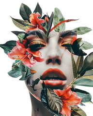 Woman and flowers. Digital Collage Art. interior print on a white background