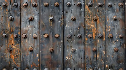 Detailed view of a metal door adorned with rivets. Wallpaper. Background. - obrazy, fototapety, plakaty