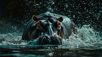 Hippo Amidst Water Burst