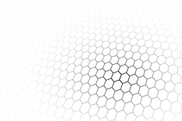 Abstract background consisting of hexagonal shapes with vanishing effect and transparency. Dimension distortion. Background with transparency effect. Abstract disappearing background. - obrazy, fototapety, plakaty