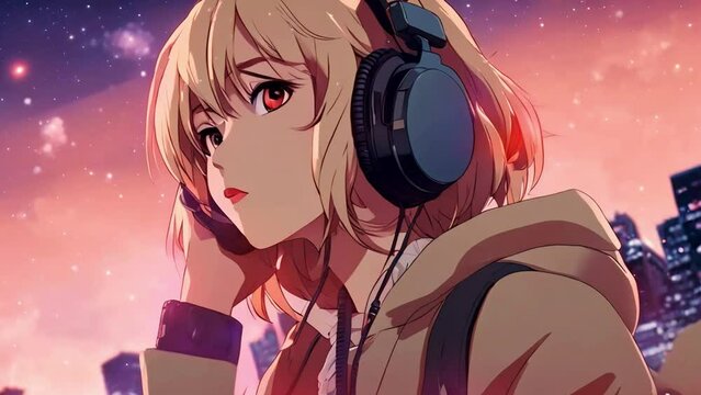 Lofi animation Synthwave anime manga girl, lofi bacground wallpaper design, Seamless loop animation, created using AI Generative Technology, lofi beats, asmr, lofi for study, lofi animation, asmr, ai 