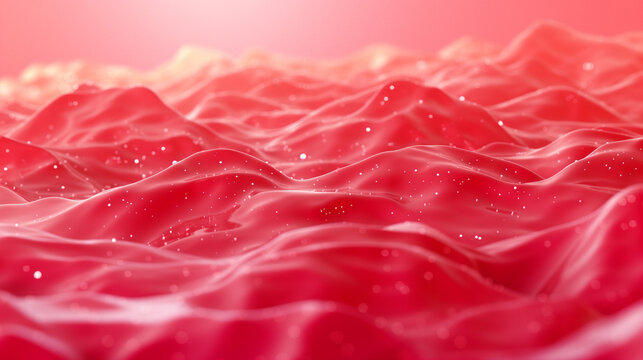 vector art 3D surface of crimson jelly with glowing mist in the lowlands and highlights on the peaks