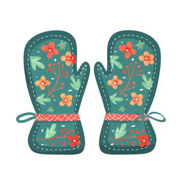 Floral Pattern Oven Mitts isolated on a transparent background, clipart, graphic resource