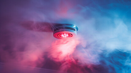 Fire alarm smoke sensor on ceiling in the building - obrazy, fototapety, plakaty