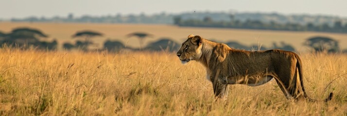 A Majestic Lion Surveying the Vast African Savanna during a Wildlife Safari Adventure