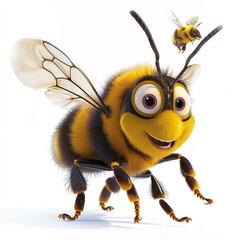 Cartoon Bee Character, Illustration of a cheerful cartoon bee with expressive eyes.