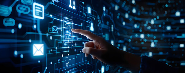 Digital security network. Abstract concept illustration featuring businessman guarding data with shield key and padlock symbolizing online privacy and cyber protection