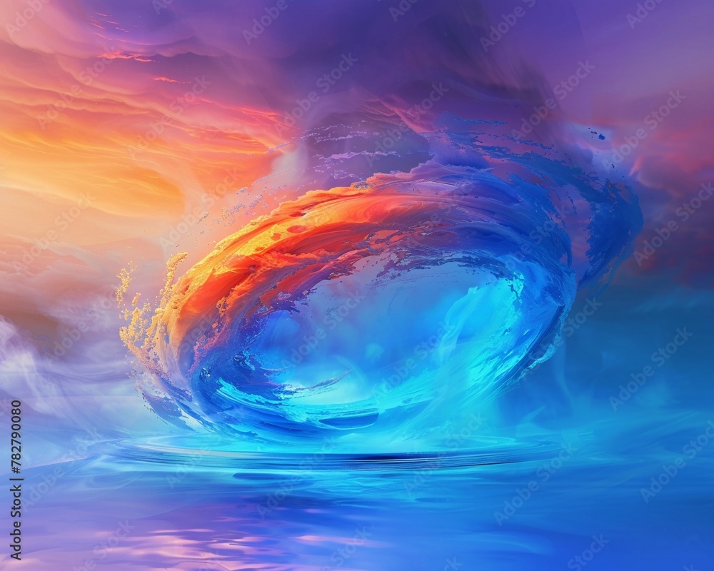 Poster vivid abstract tornado in a swirl of psychedelic colors portraying a concept of dynamic motion and e