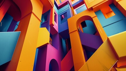 Fototapeta premium Colorful geometric shapes form an abstract structure creating a sense of playful creativity and design.