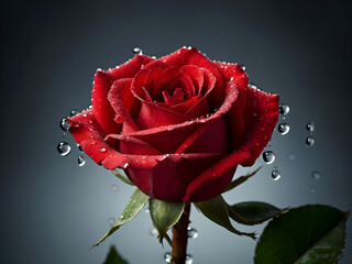 Close-up shoot of natural red roses with raindrops on its petals