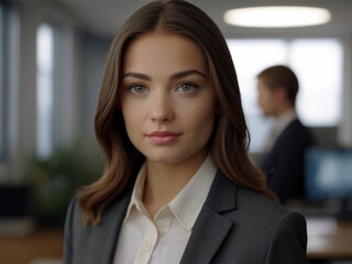 Fototapeta premium Business Woman in Cream Business Suit