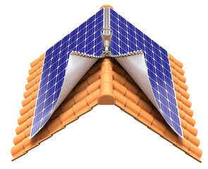 Install solar panels on the roof concept with the zipper - 3D illustration